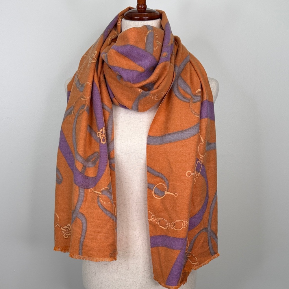 Renoma Orange Scarf with Belt and Chain Print